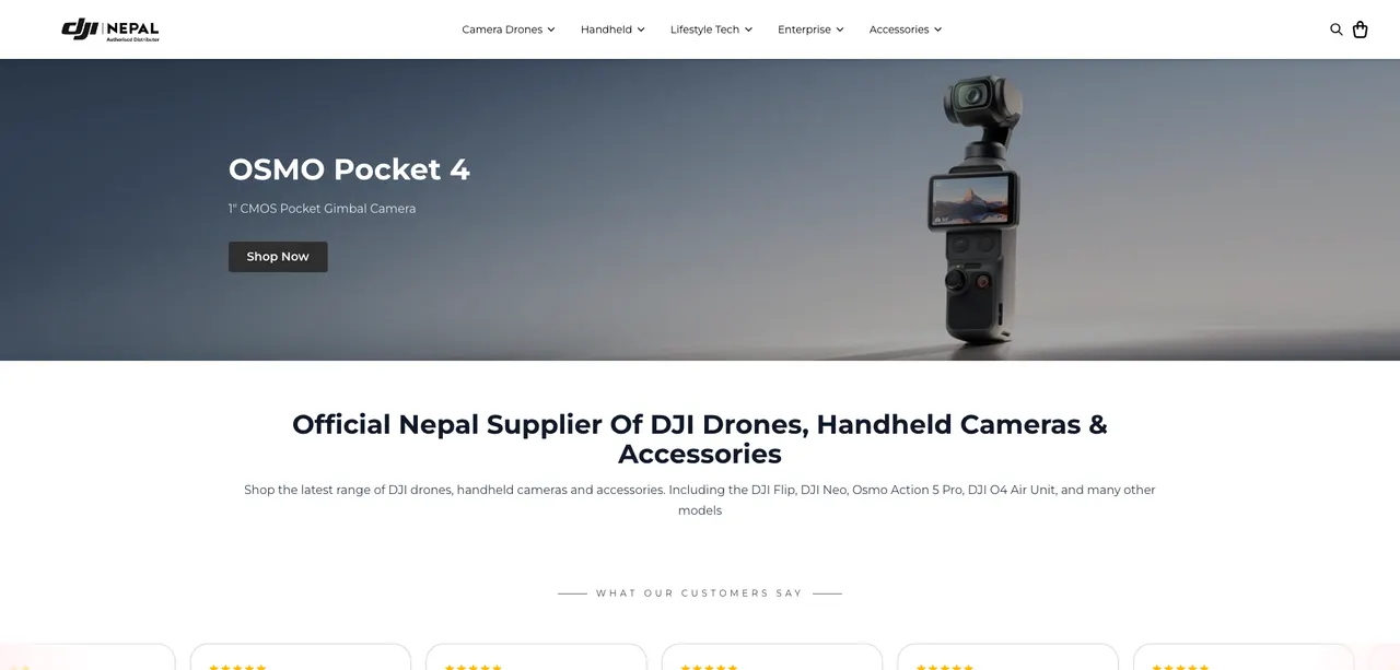 DJI Nepal online store home page, built on Blanxer