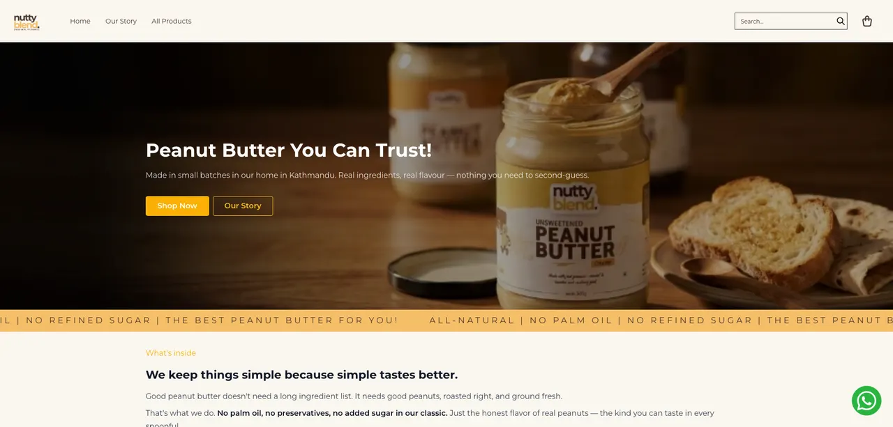 Nutty Blend online store home page, built on Blanxer